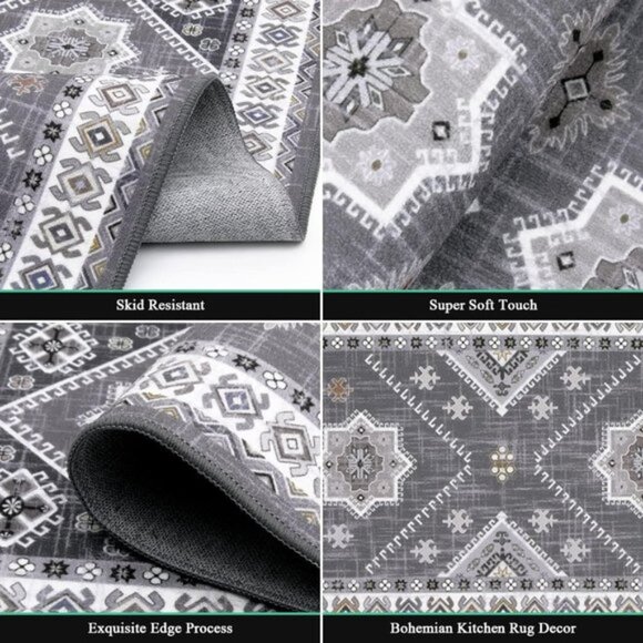 New 3-Piece Boho Kitchen Rug Set, Non-Slip, Washable Mats for Kitchen & Hallway - Picture 5 of 7